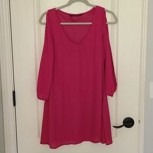 Hot Pink Dress with Slit Sleeves